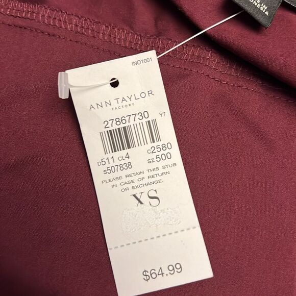 NWT Ann Taylor factory burgundy  button down shirt xs - Picture 7 of 8
